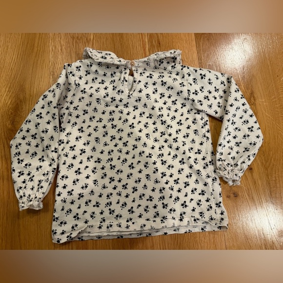 Zara Cream Long Sleeve Top with Black Floral Print and Peter Pan Collar 2-3 year - Picture 7 of 9